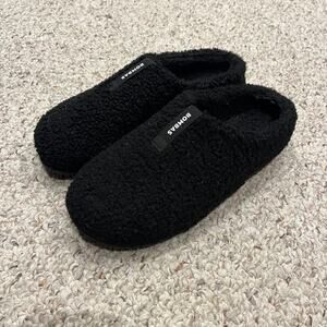 Bombas Sunday Slippers Womens Sz 10 Black Cozy Faux Fur Comfort Lounge Casual